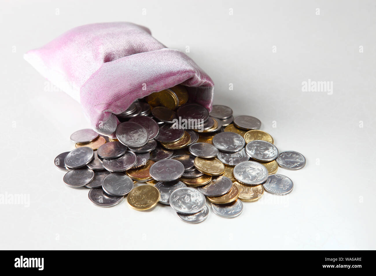Money bag with Indian coins Stock Photo Alamy