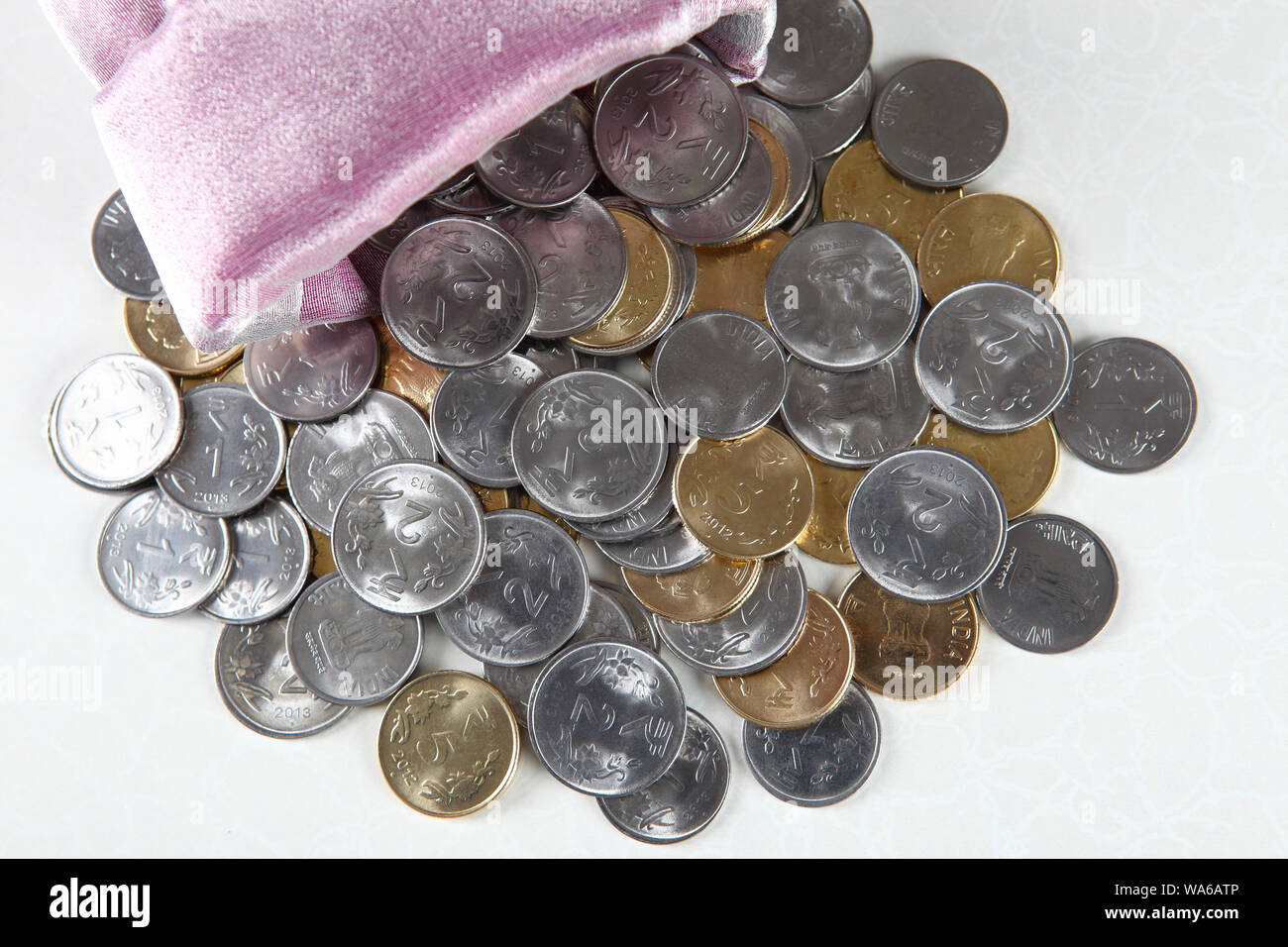 Money bag with Indian coins Stock Photo Alamy