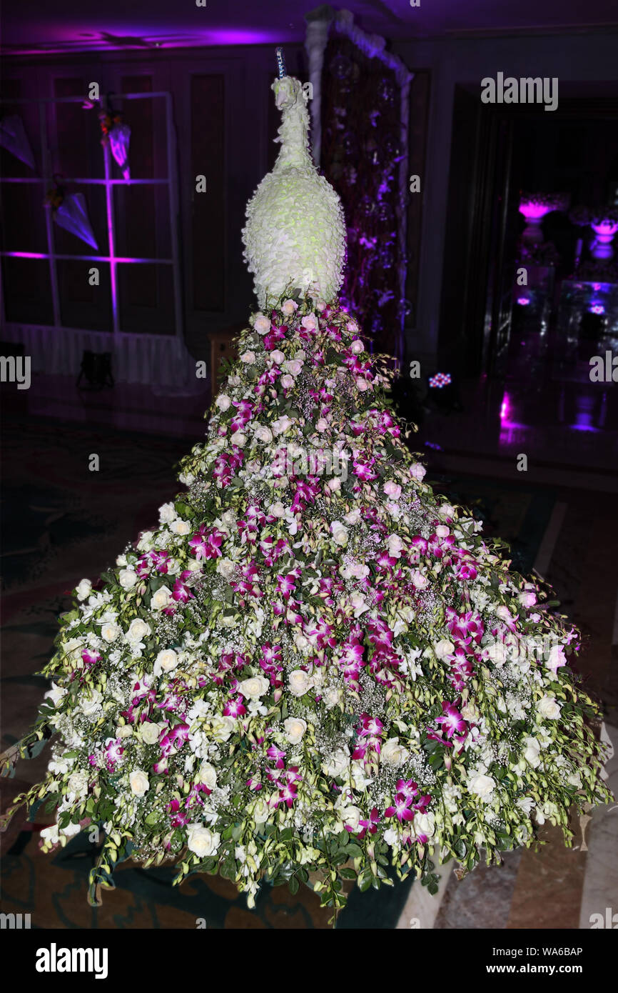 Decorated peacock statue in a party hall Stock Photo Alamy