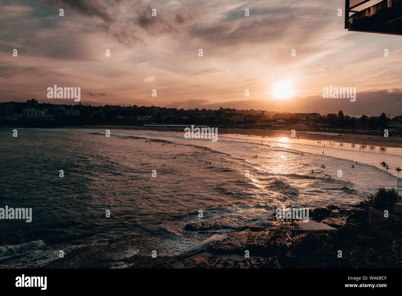 Warm sunset over Bondi Beach on a cold winter afternoon Stock Photo - Alamy