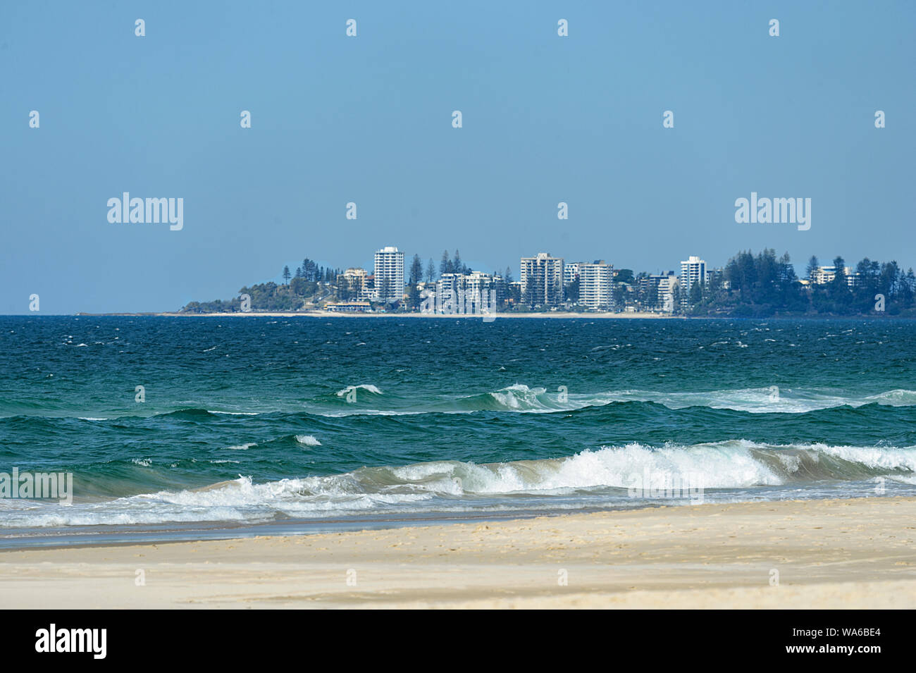 View of the town of Coolangatta seen from Currumbin Beach, Gold Coast, Queensland, QLD, Australia Stock Photo