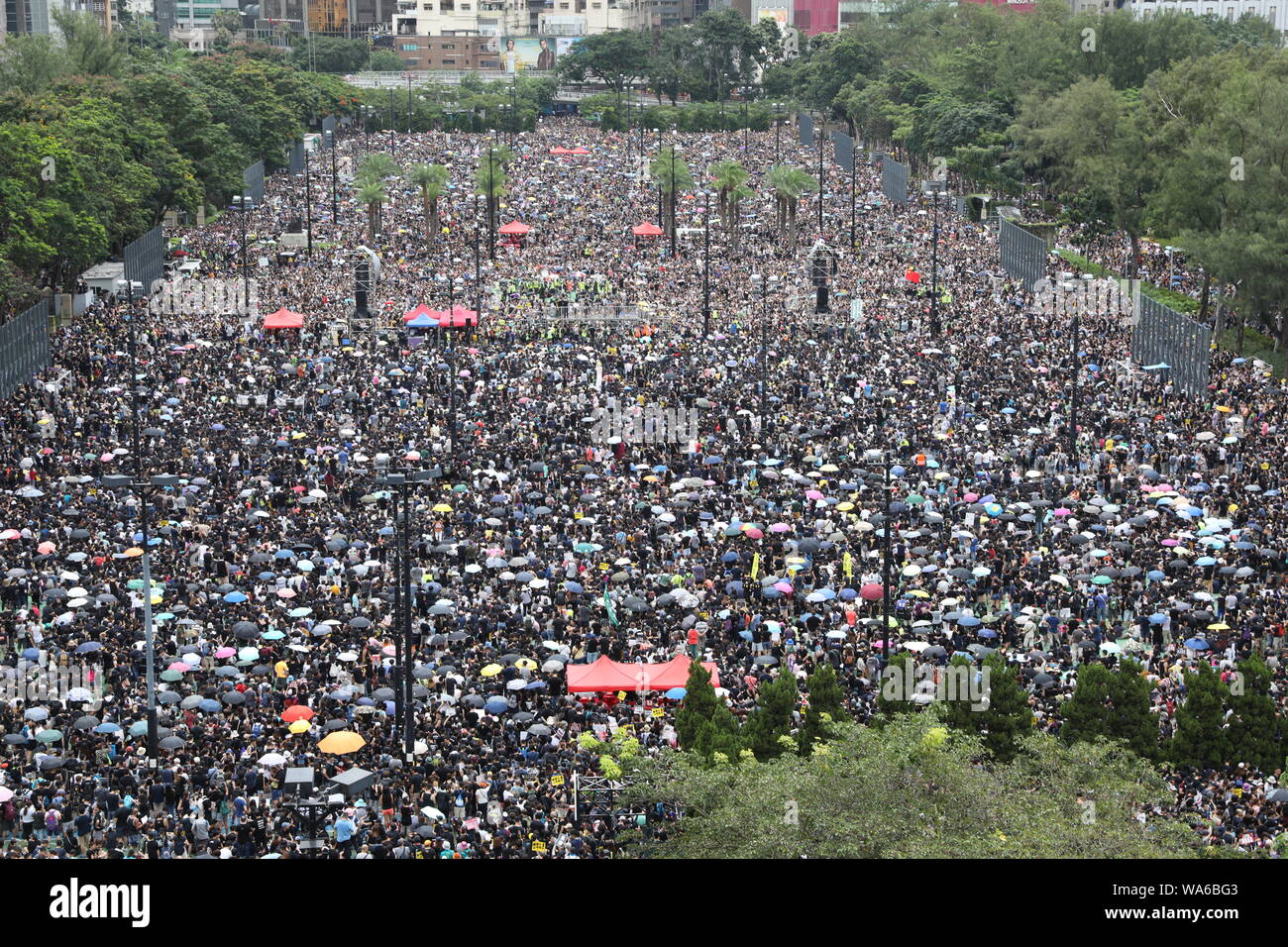 Hong Kong, China. 18th August 2019. Hong Kong Anti Extradition protest. A rally by Civil Human Rights Front in Victoria Park, calling for the 5 demands of protesters be met. Huge crowd in Victoria Park. Credit: David Coulson/Alamy Live News Stock Photo