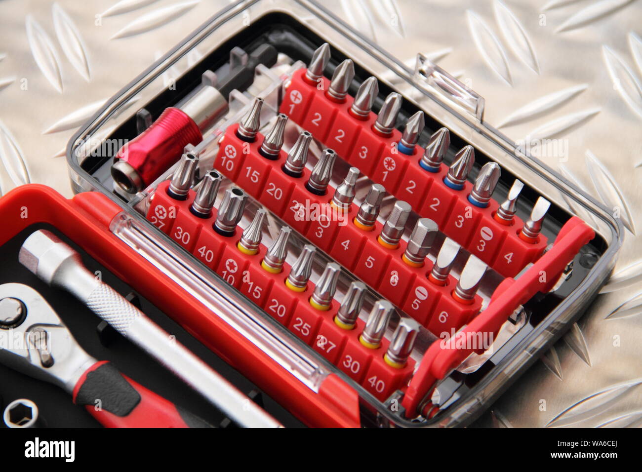 different colored bits for the cordless screwdriver Stock Photo Alamy