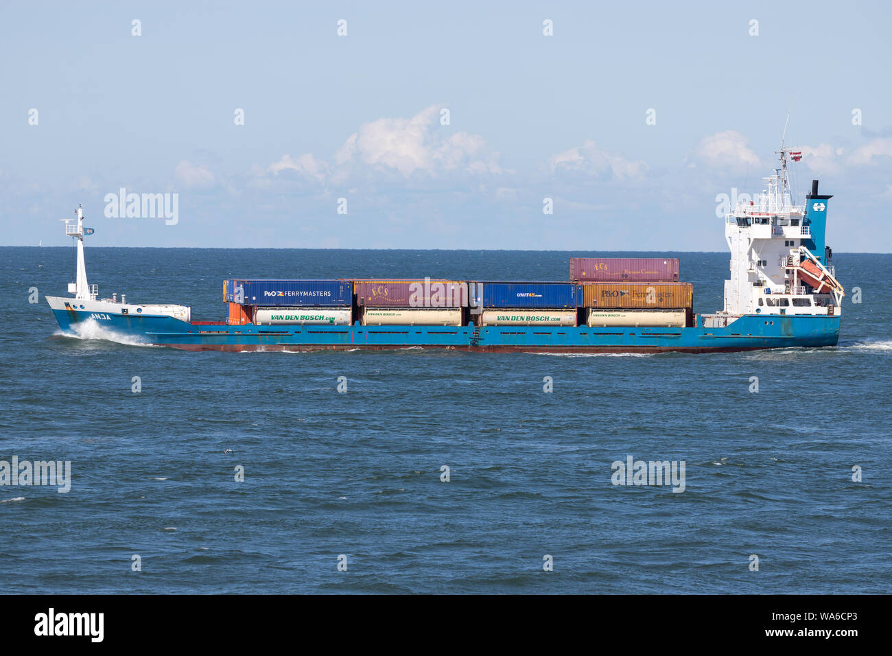 container ship ANJA outbound Rotterdam Stock Photo