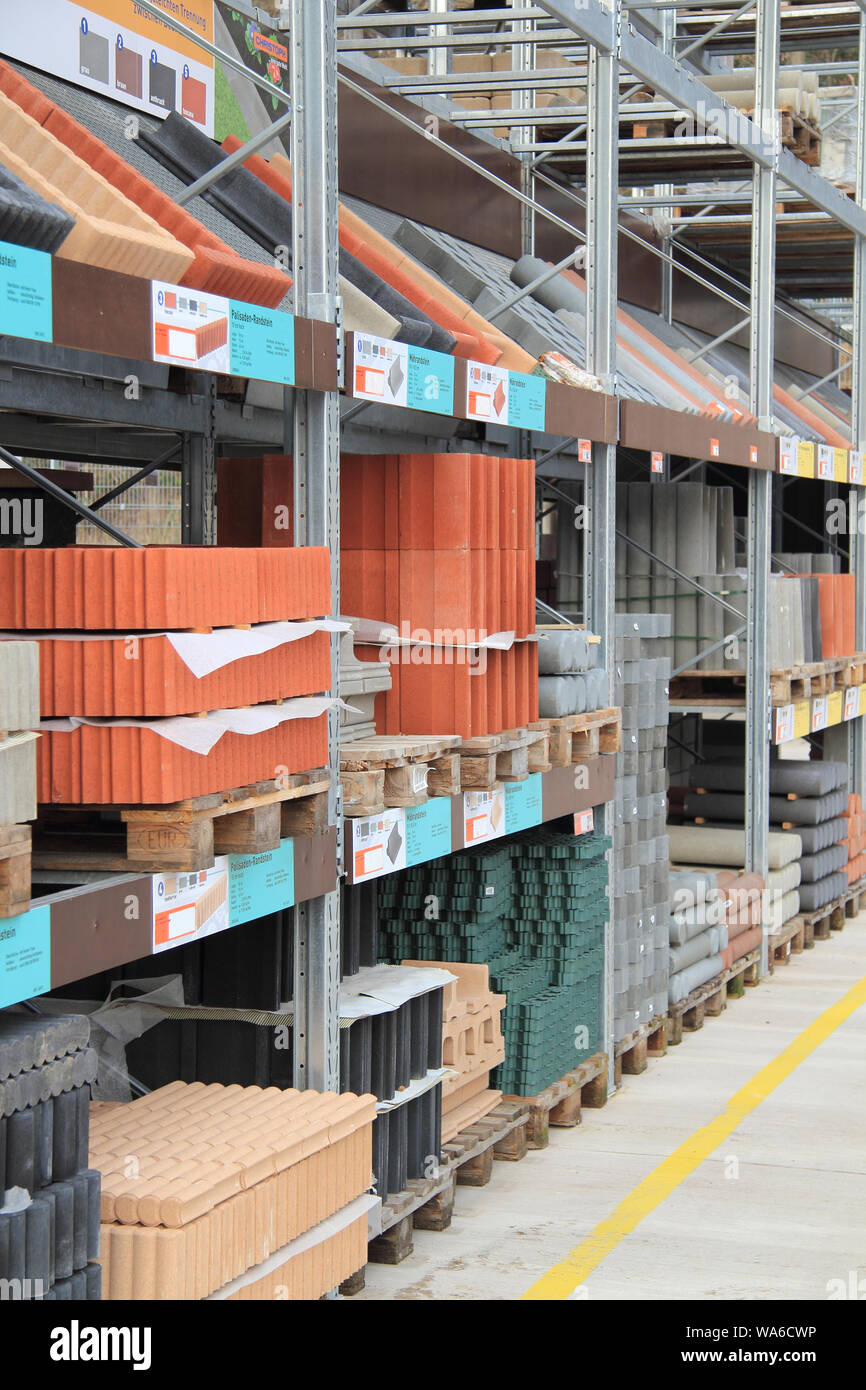 Pallets with stones in a hardware store Stock Photo