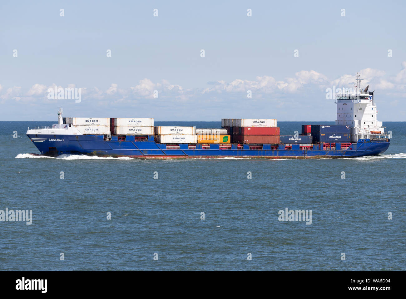 container ship ENSEMBLE outbound Rotterdam Stock Photo