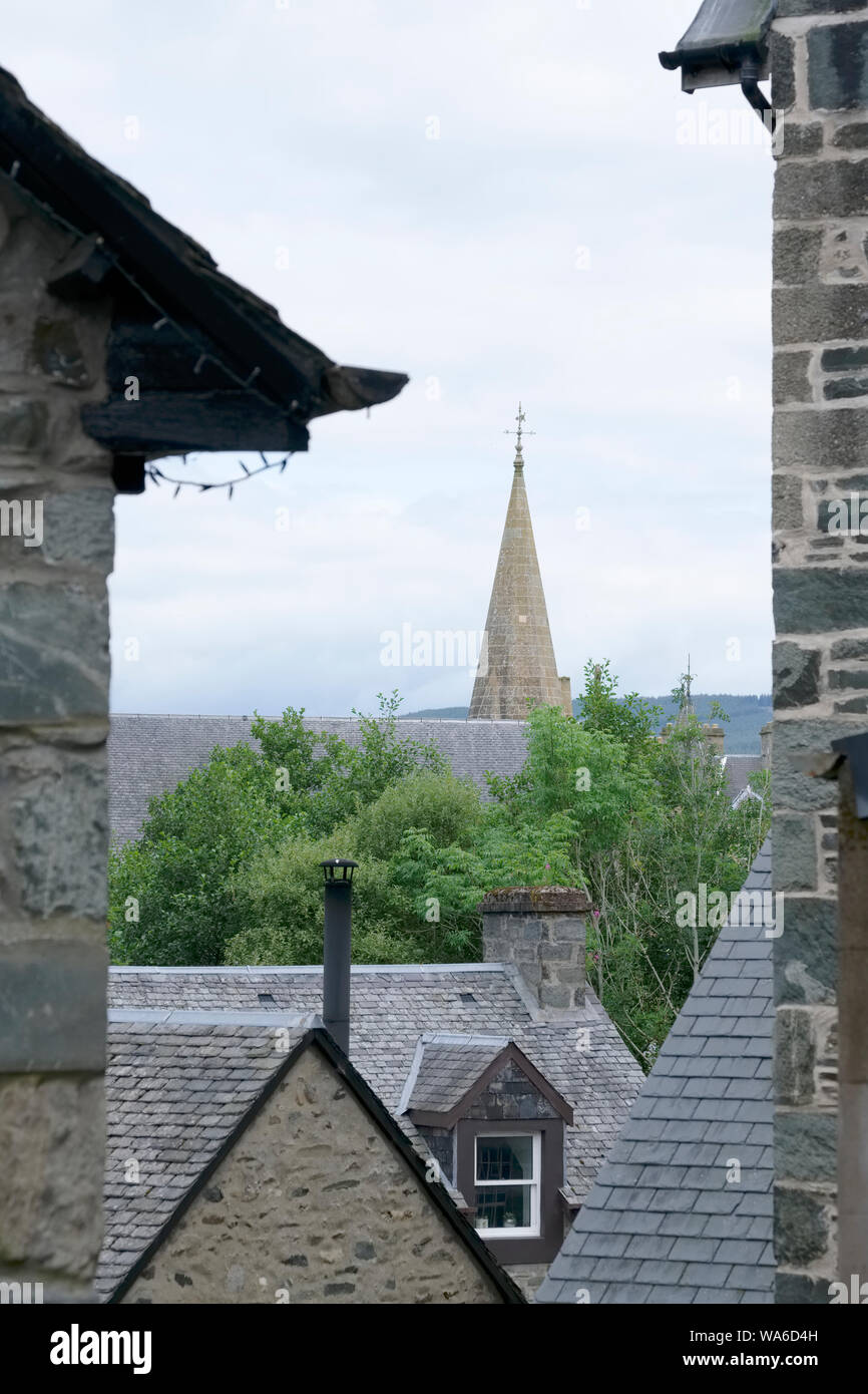 Church steeple view at Aberfeldy town village Scotland Stock Photo