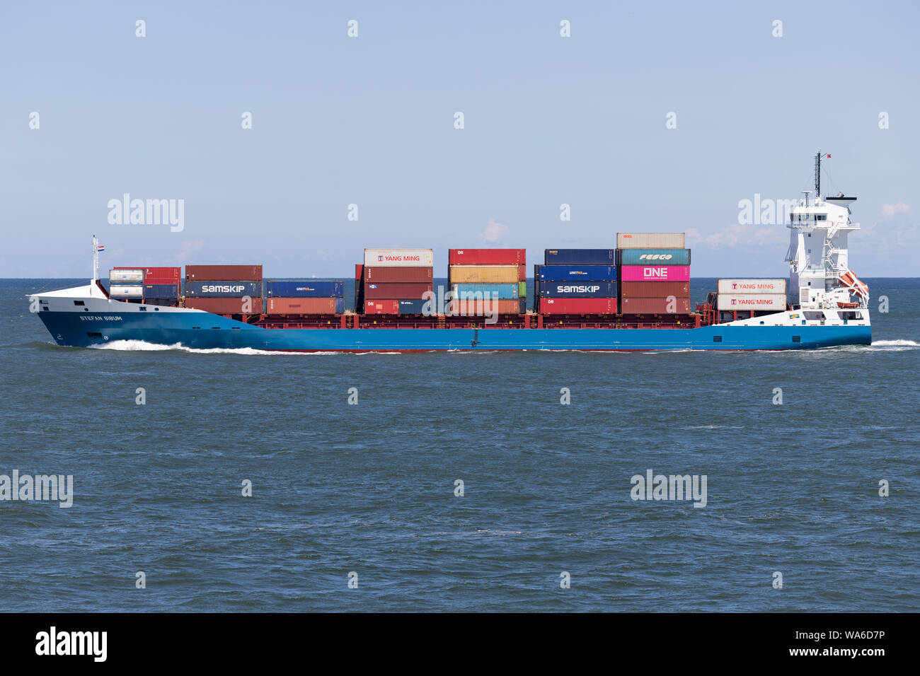 container ship STEFAN SIBUM outbound Rotterdam Stock Photo
