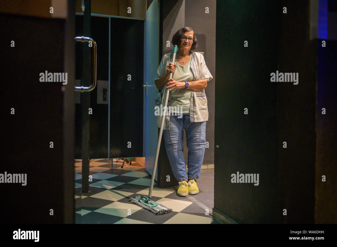 03 August 2019, Bavaria, Straubing Helga Bauermann, toilet attendant