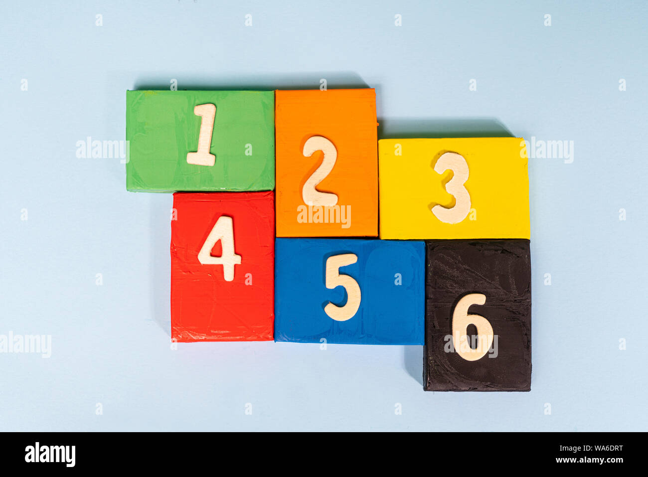 the numbers arranged on colored tiles Stock Photo