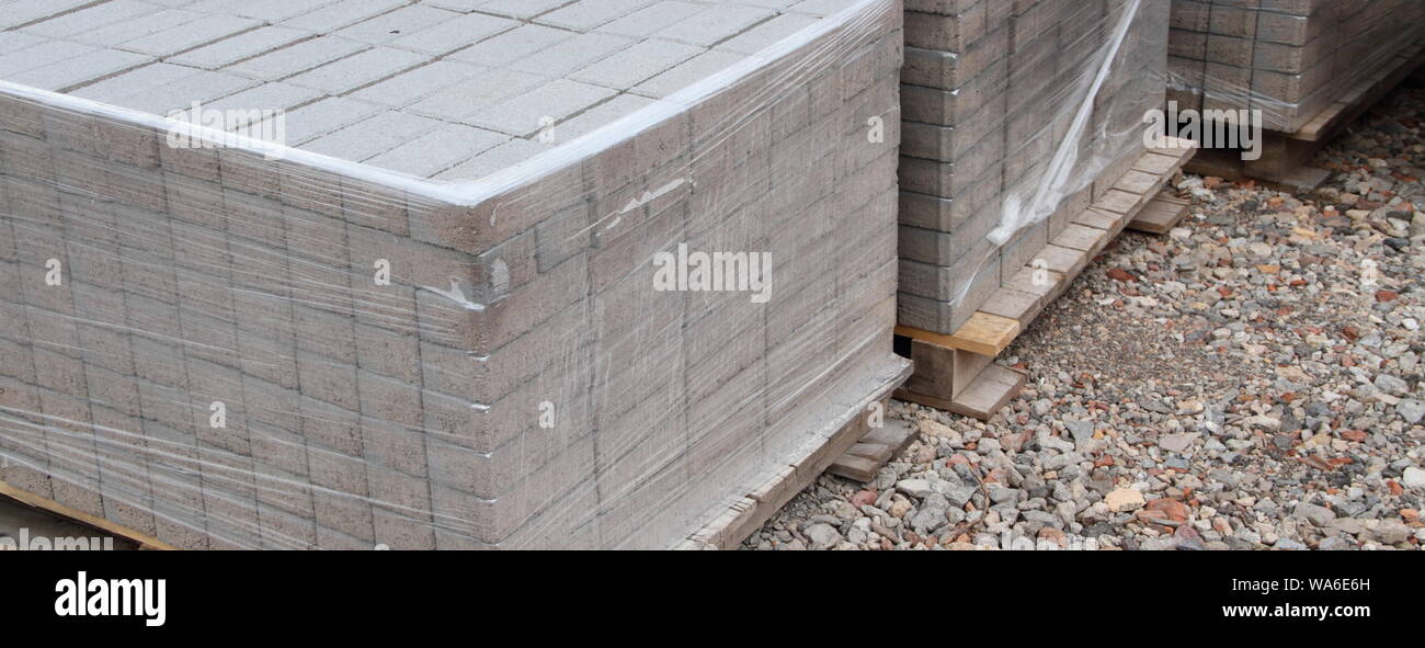 Pallets with stones in a hardware store Stock Photo