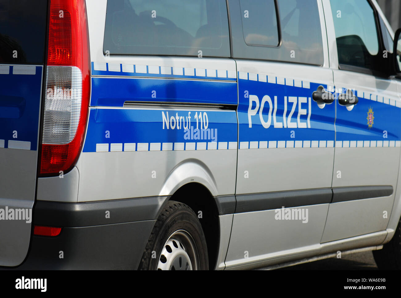 german policecar with number of emergency call Stock Photo