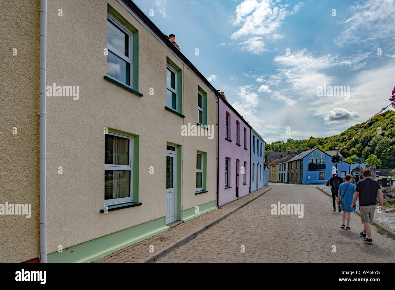 Fishguard, Wales, UK - Aug 12, 2019: Row of colourful houses  in the old port of Fishguard Stock Photo