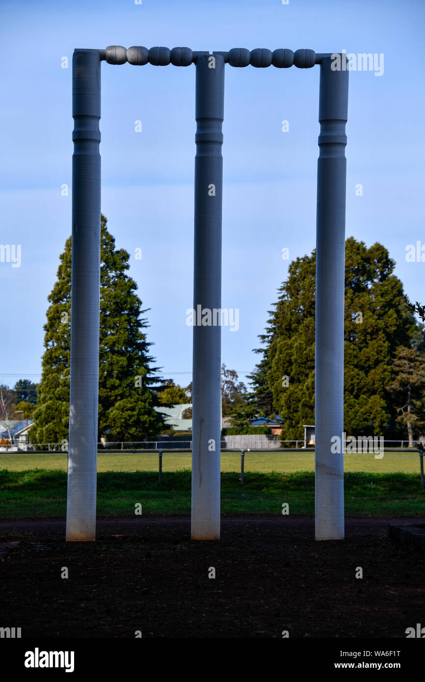 The Big Wickets Cricket Stumps, Westbury, Tasmania Australia Stock Photo
