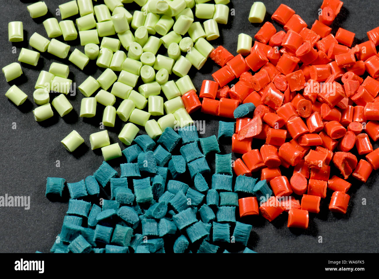 dyed plastic resin for injection molding industry in laboratory Stock Photo