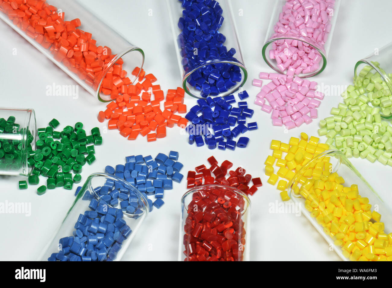 dyed plastic resin for injection molding industry in laboratory Stock Photo