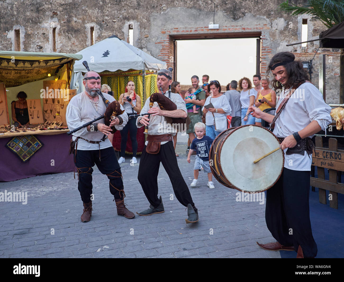 Medieval musicians. Medieval market, Sohail castle, Fuengirola, Málaga, Spain. Stock Photo