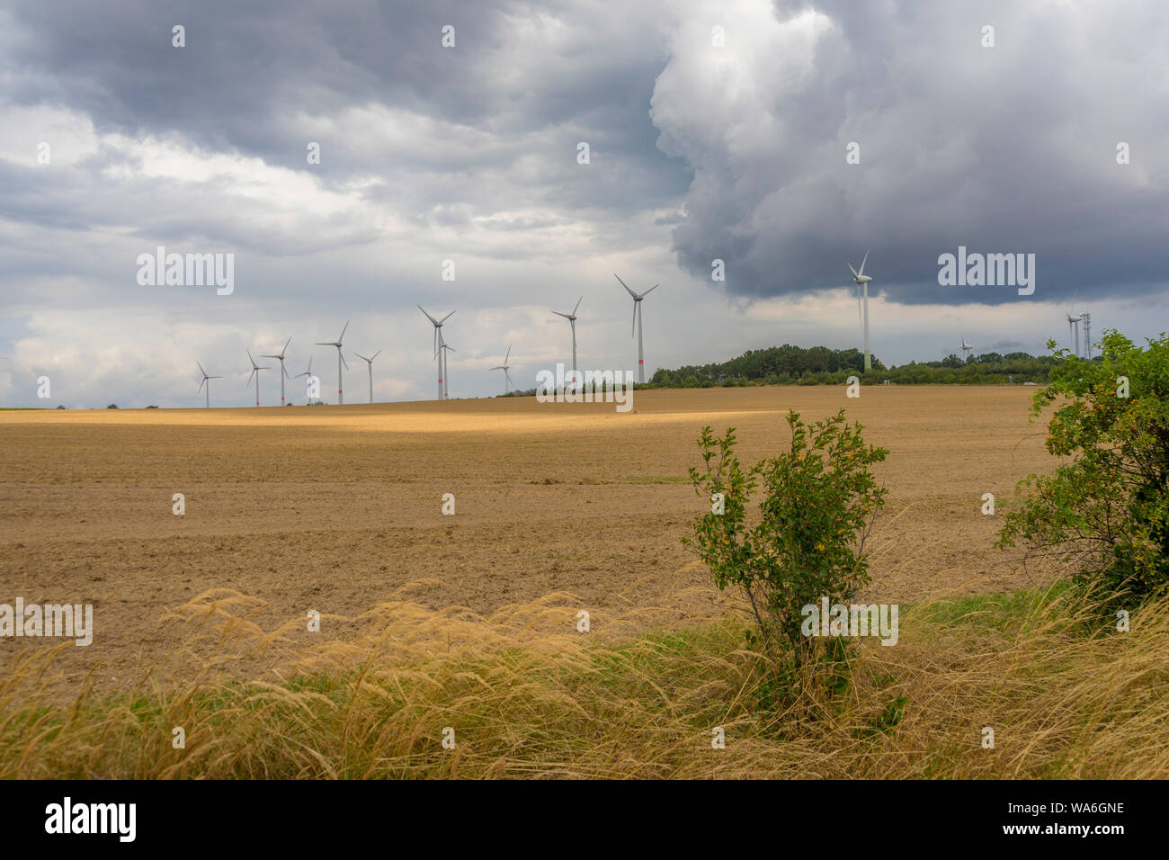 wind power plant on the cloudy background near Dresden in Germany Stock Photo