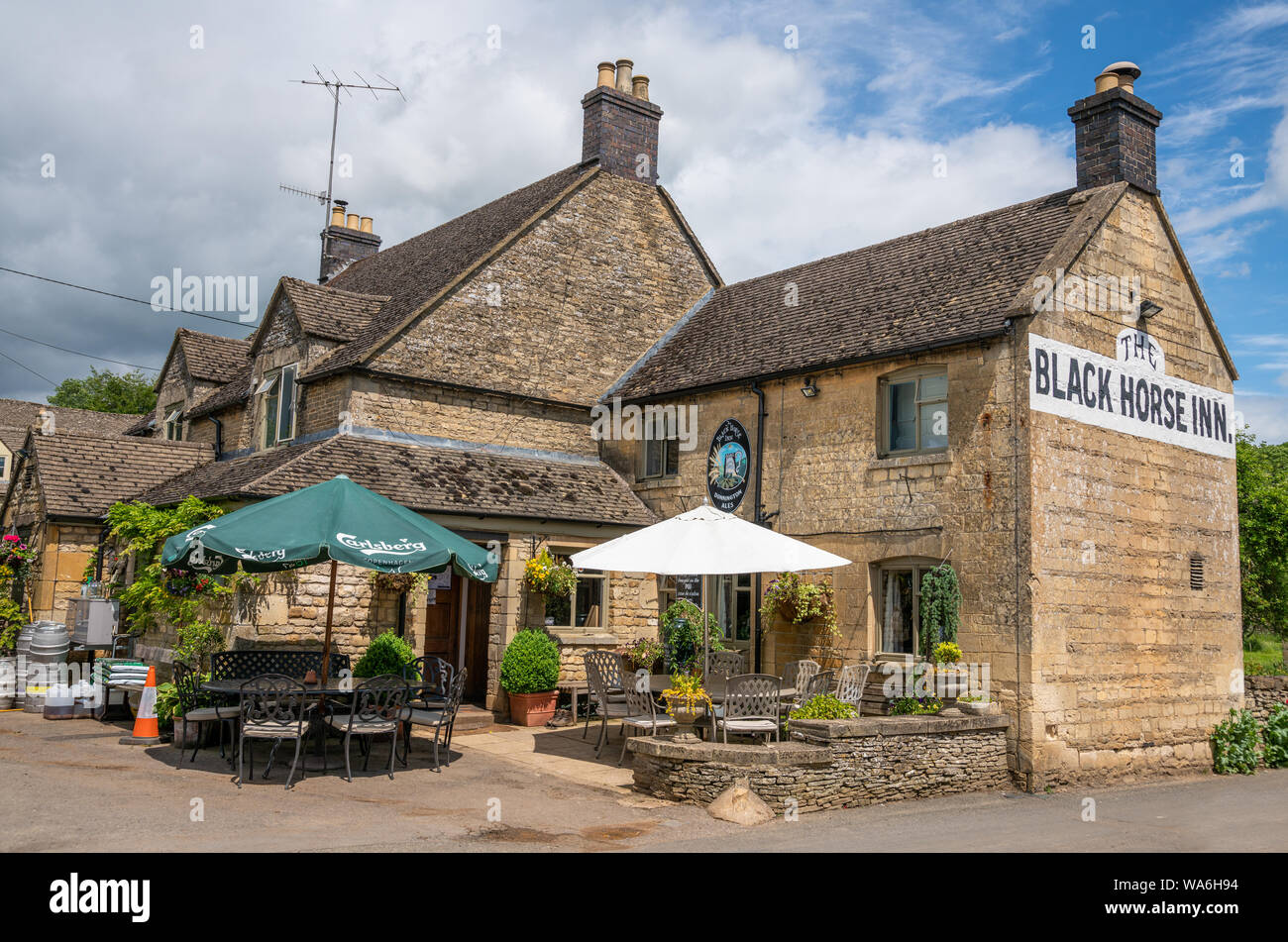 The Black Horse Inn, the village pub of Naunton, Gloucestershire, United Kingdom Stock Photo