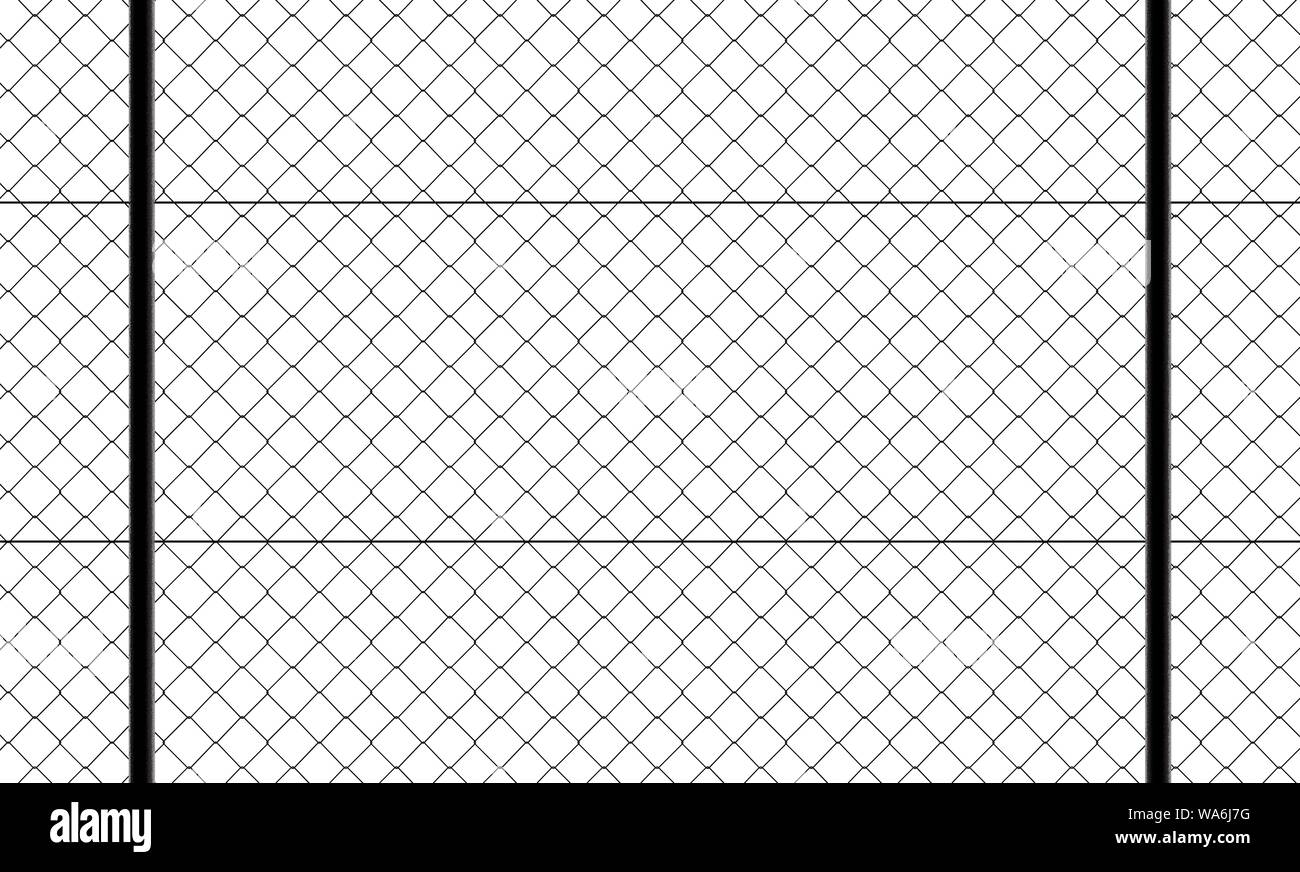 Front view of fence with wire mesh, black and white. White background ...