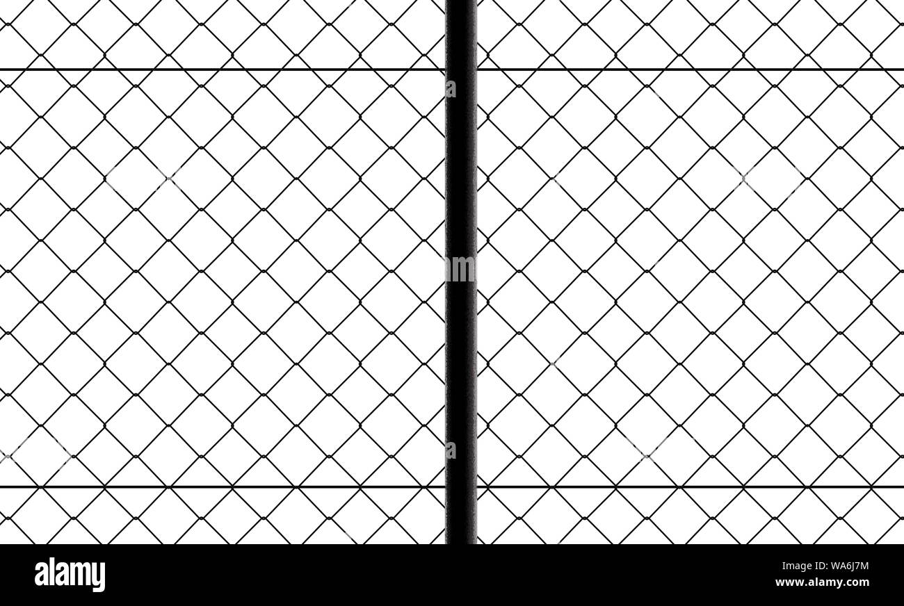 Front view of fence with wire mesh, black and white. White background ...