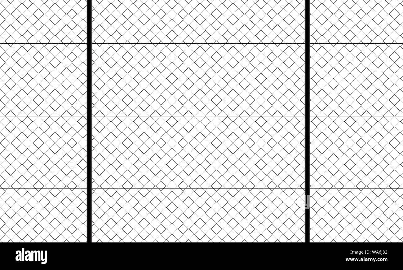 Front view of fence with wire mesh, black and white. White background ...