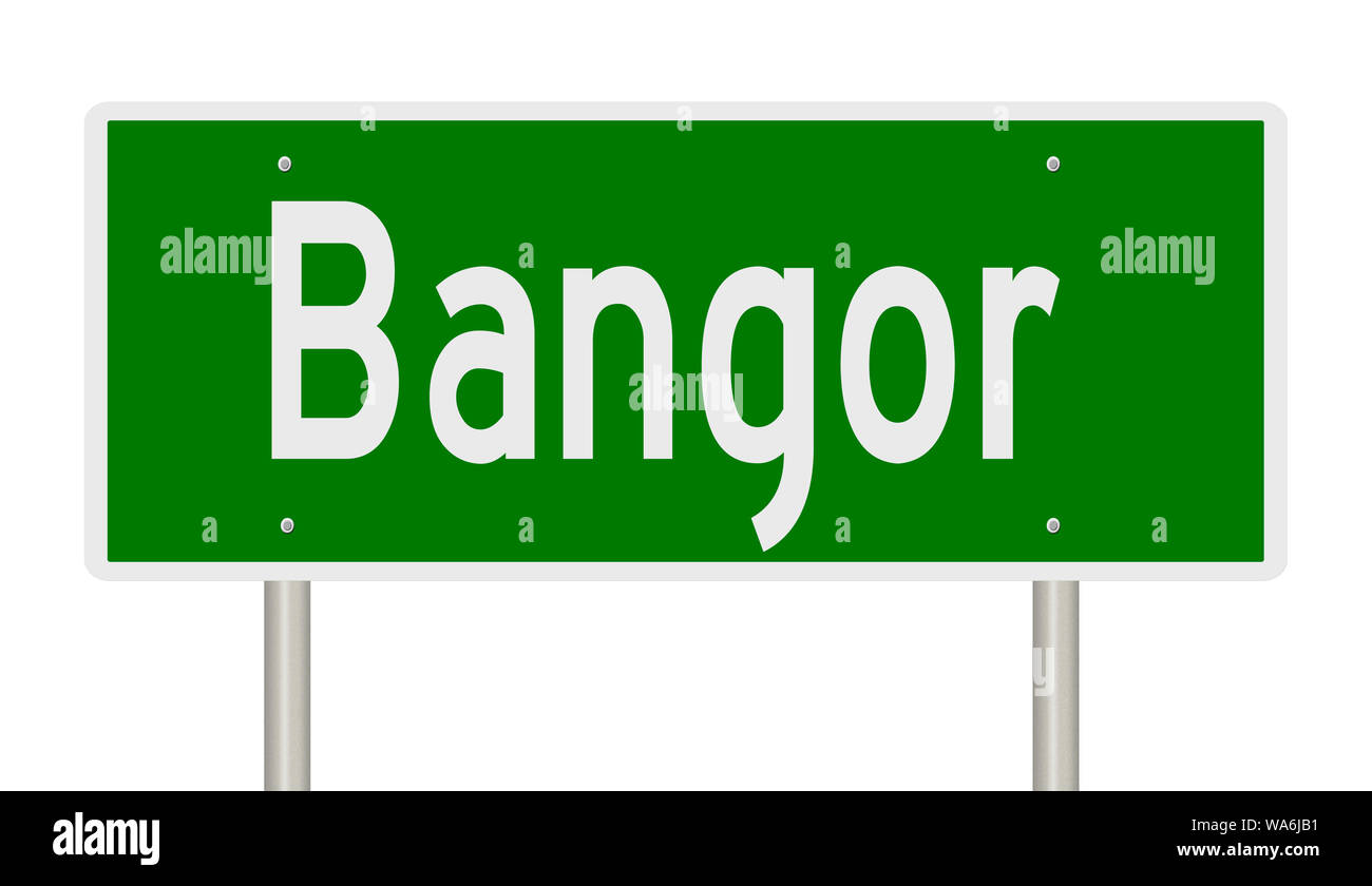 Rendering of a green highway sign for Bangor Maine Stock Photo Alamy