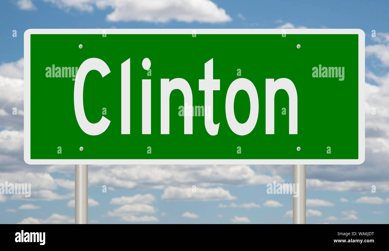 Clinton Sign Rendering of a green highway sign for Clinton Stock Photo - Alamy