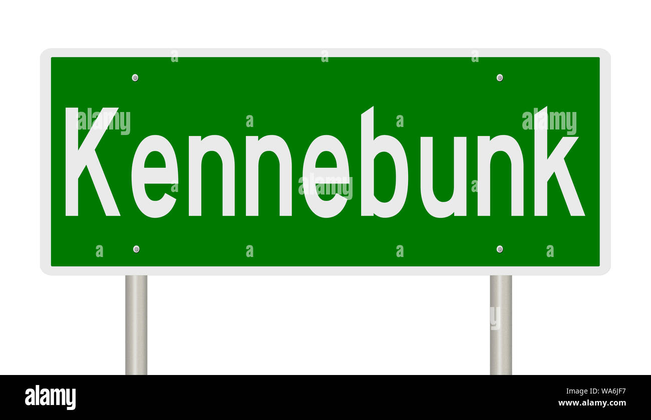 Rendering of a green highway sign for Kennebunk Maine Stock Photo Alamy