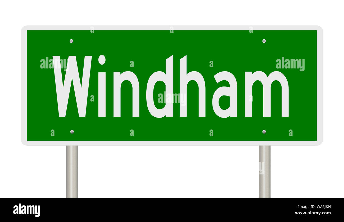 Rendering of a green highway sign for Windham Maine Stock Photo Alamy