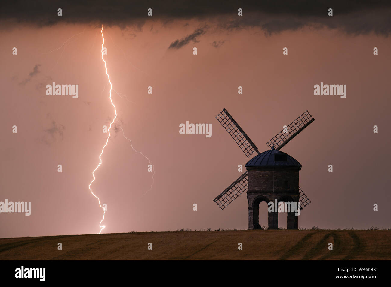 Lightning storm over Chesterton Windmill, Warwickshire, UK Stock Photo