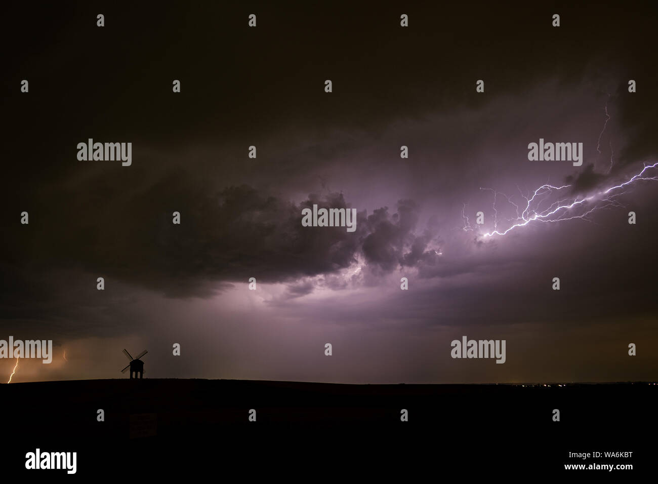 Lightning storm over Chesterton Windmill, Warwickshire, UK Stock Photo