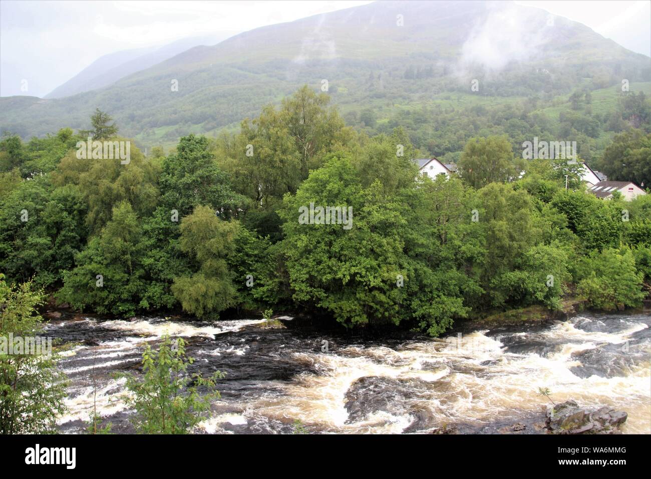 The river Leven, in the  village Kinlochleven, located on  the eastern end of Loch Leven. Glencoe Nature Reserve, Highlands of Scotland, UK, Europe. Stock Photo