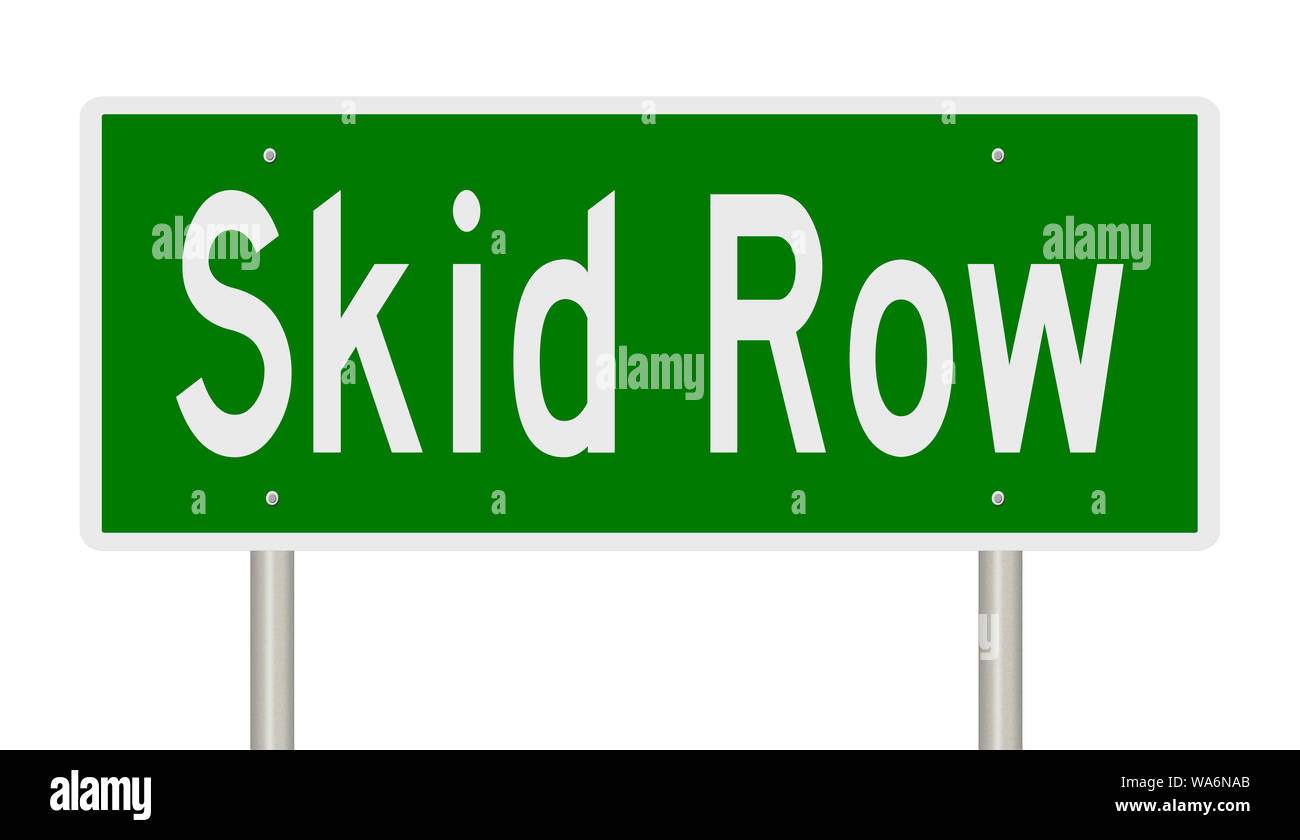 Rendering of a green highway sign for Skid Row Stock Photo Alamy