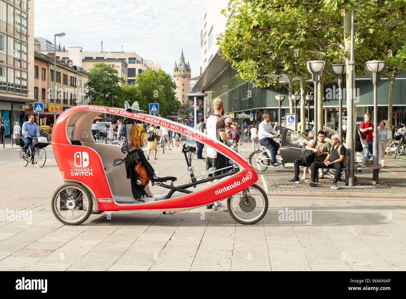 Velotaxi with nintendo switch advertising in Frankfurt am Main, Germany Stock Photo
