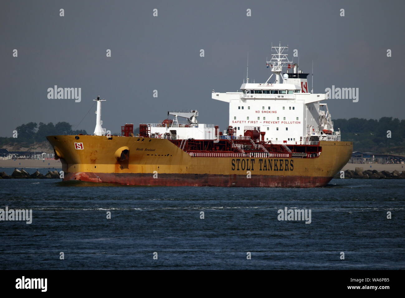 The tanker Stolt Breland leaves the port of Rotterdam on 22 May 2019. Stock Photo