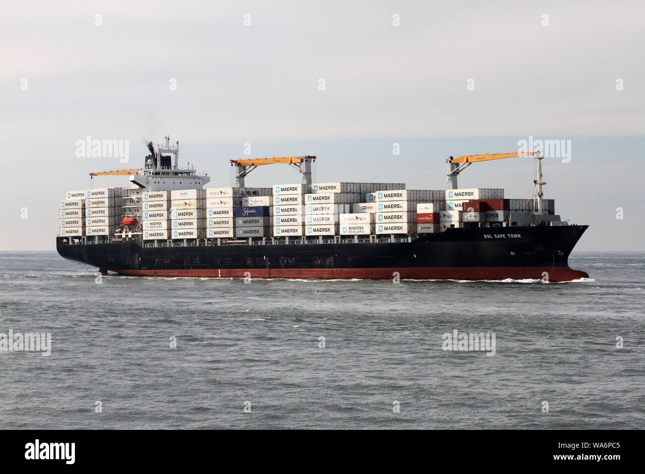 The container ship BSL Cape Town reaches the port of Rotterdam on May 22, 2019. Stock Photo
