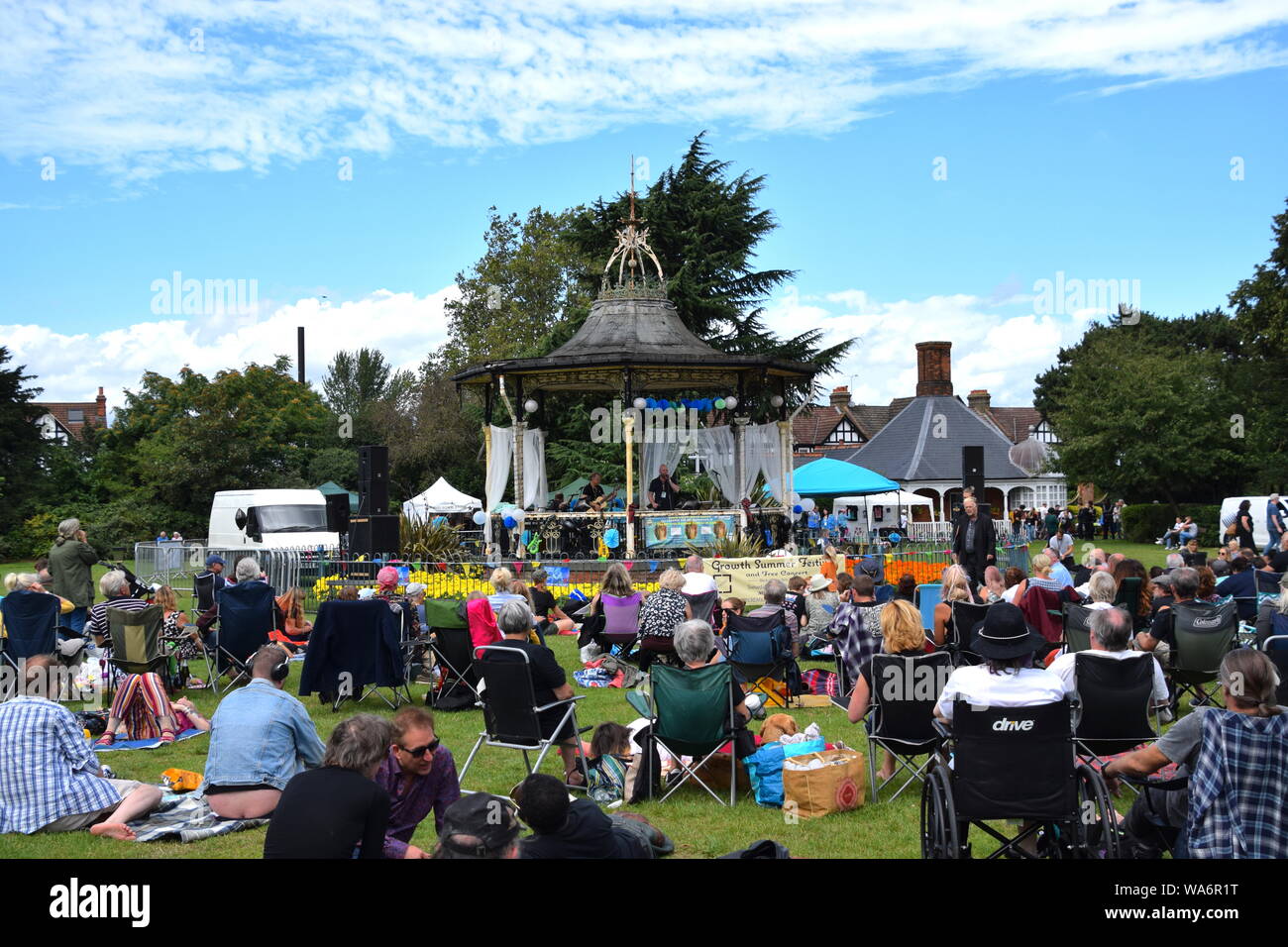 Bowie performed on the bandstand Croydon Road Beckenham in August 1969. Stock Photo