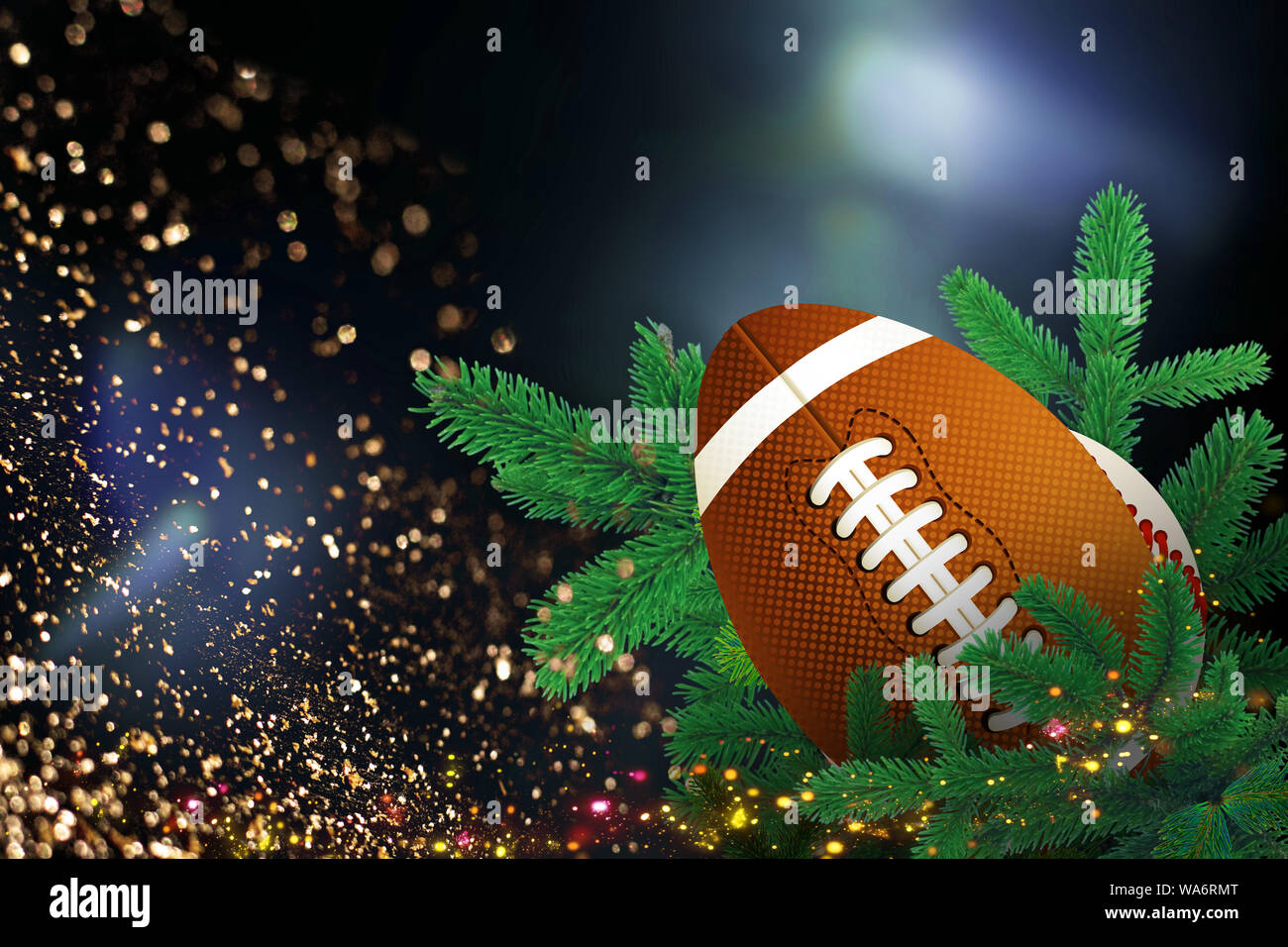 Rugby, Sports Christmas Card with festive decorations. Stock Photo