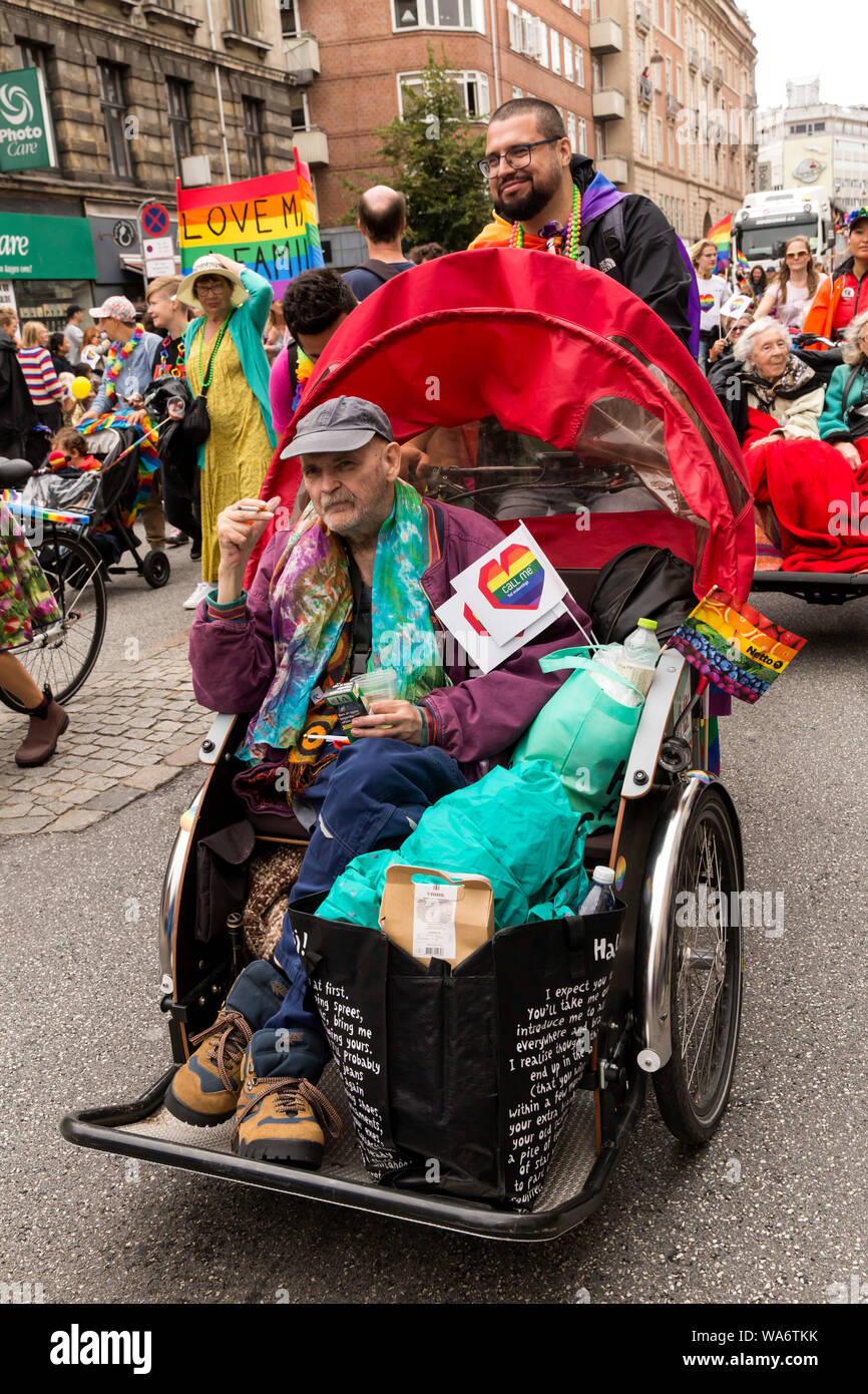 Participants seen at the Copenhagen Pride Parade 2019 on August 17, 2019 in Copenhagen, Denmark. The Danish Parade keep on growing: This year the Parade consisted of some 160 groups, counting 35 - 40.000 participants and along the 3.3 Km long route from the Frederiksberg City Hall to Copenhagen City Hall  some 250.000 – 300.000 spectators were lined up. The Parade together with the Pride Week has taken place since 1996. Coca Cola is the main Sponsor of this year Pride Week, which the organizer name “A Festival for Diversity”. (Byline: Photo by OJPHOTOS/Alamy) Stock Photo