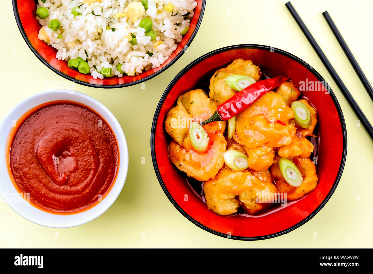 Chinese Syle King Prawns in Sweet Chilli Sauce With Egg Fried Rice