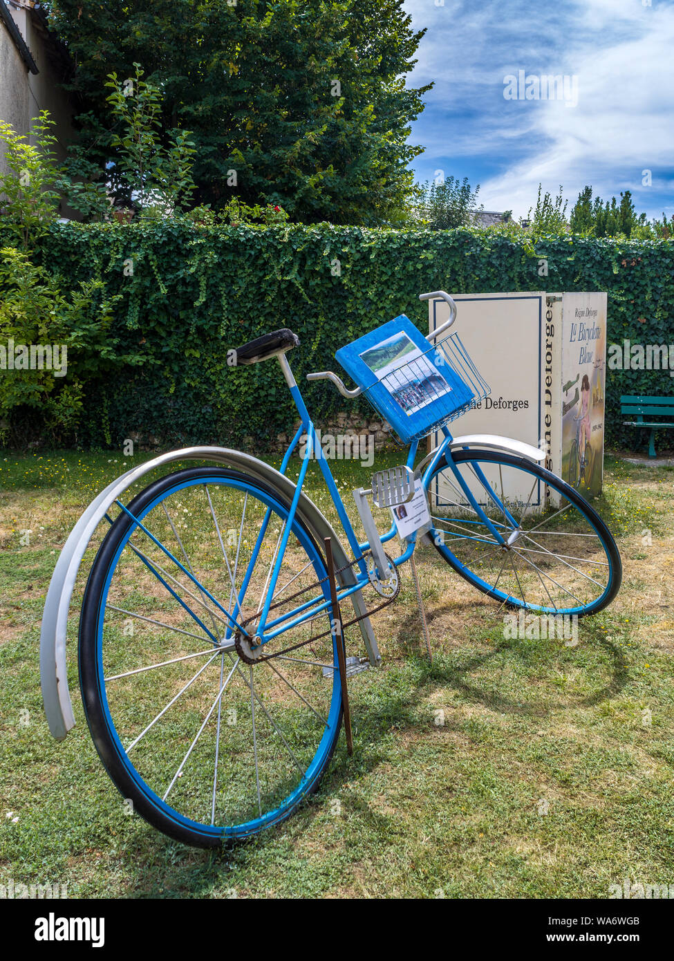 'La bicyclette bleue' homage to writer Régine Deforges in 'book city' Montmorillon, France. Stock Photo