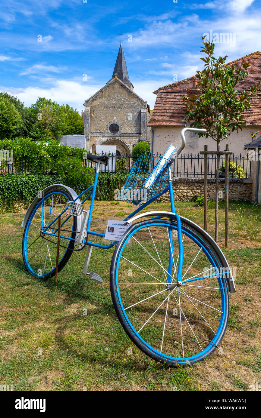 'La bicyclette bleue' homage to writer Régine Deforges in 'book city' Montmorillon, France. Stock Photo