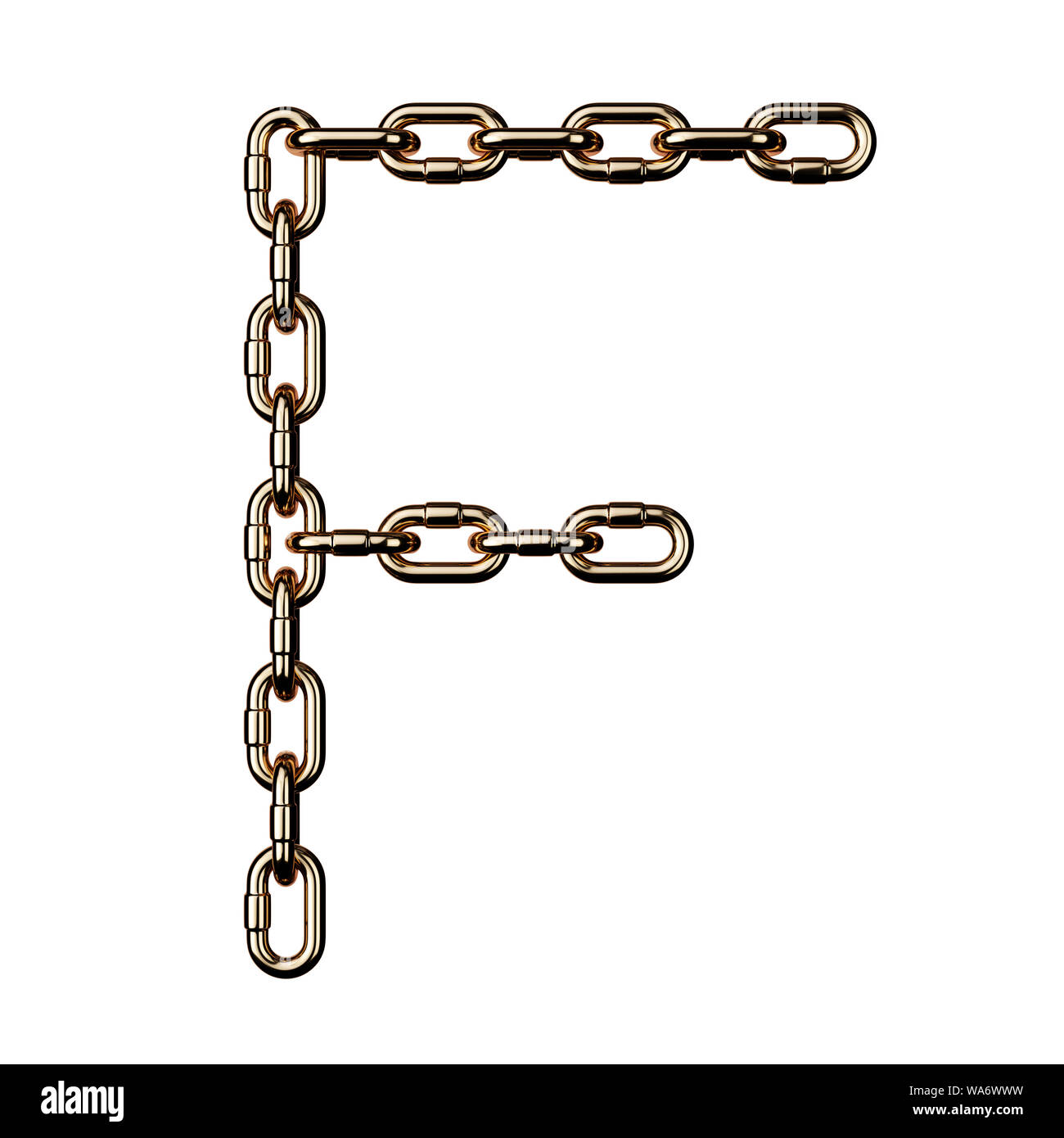 Font gold F golden metal alphabet letter chain. Isolated on white ...