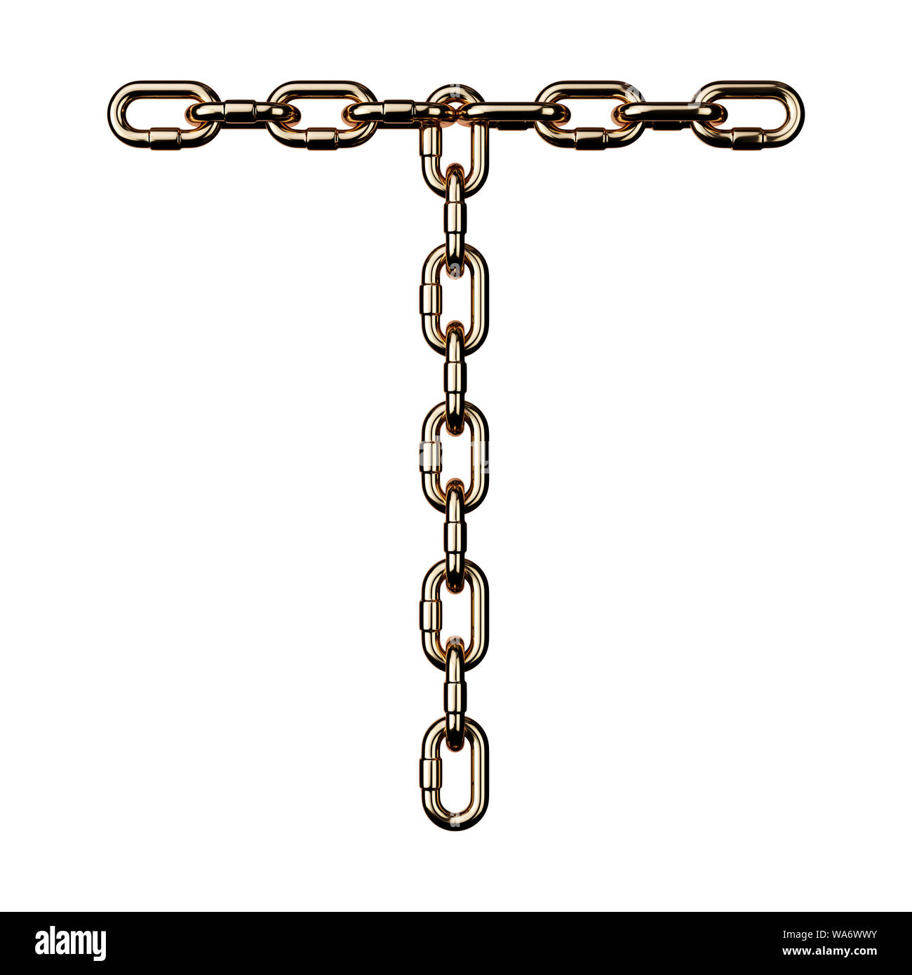 Font gold T golden metal alphabet letter chain. Isolated on white ...