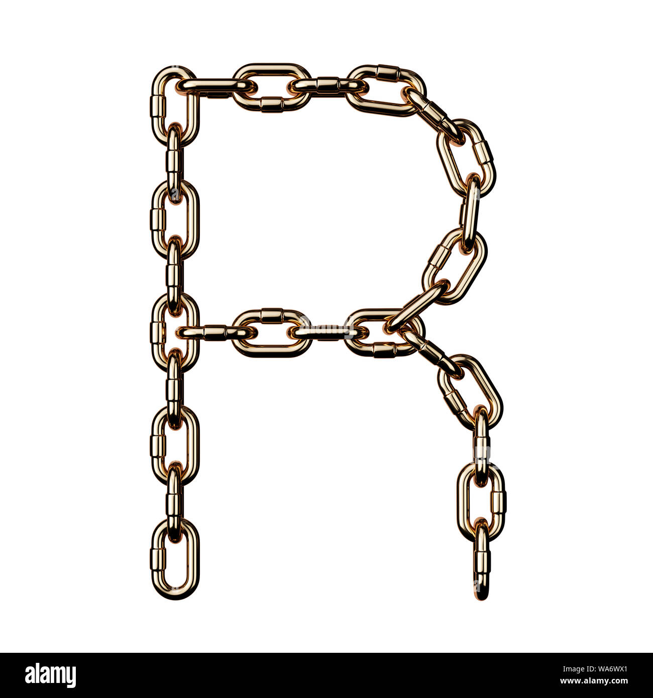 Font gold R golden metal alphabet letter chain. Isolated on white ...