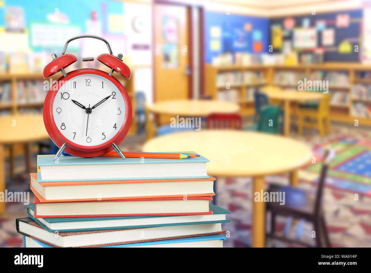 a modern classroom as very blurry background for education concept Stock Photo