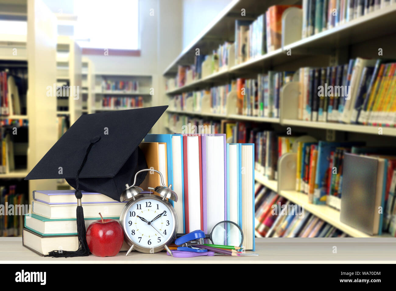 book and very blurry library for back to school concept Stock Photo - Alamy
