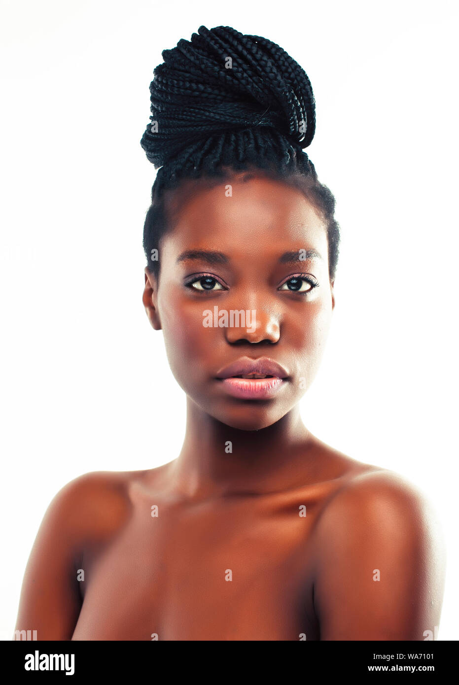 Young Pretty African American Woman With Natural Makeup Taking