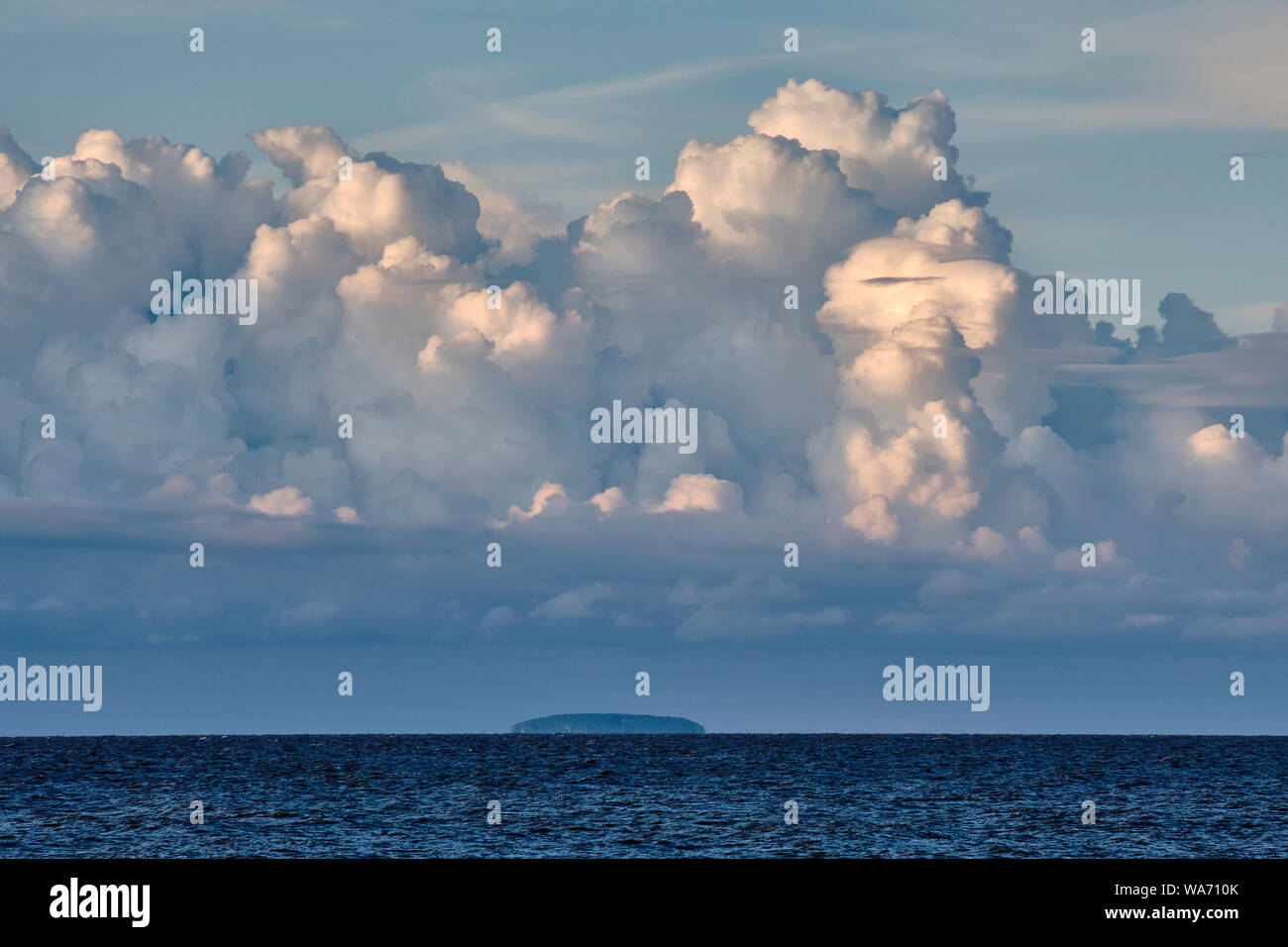 Flat Holm island in the Bristol Channel, seen from Watchet, Somerset. Stock Photo